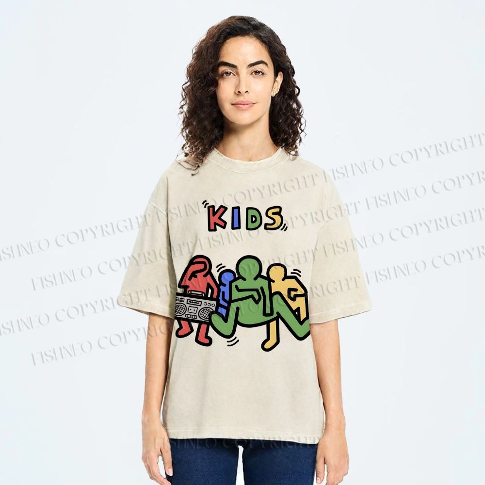Unisex Kids Printed Washed Tee