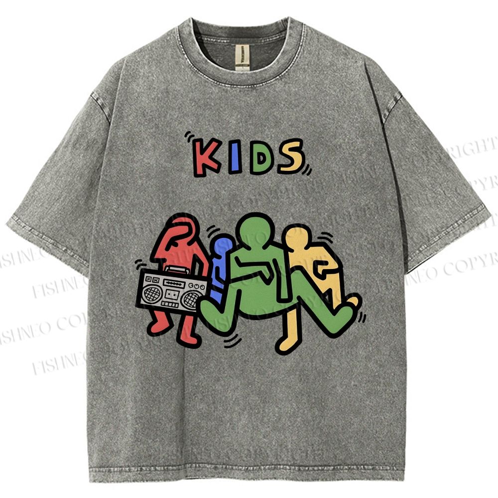 Unisex Kids Printed Washed Tee