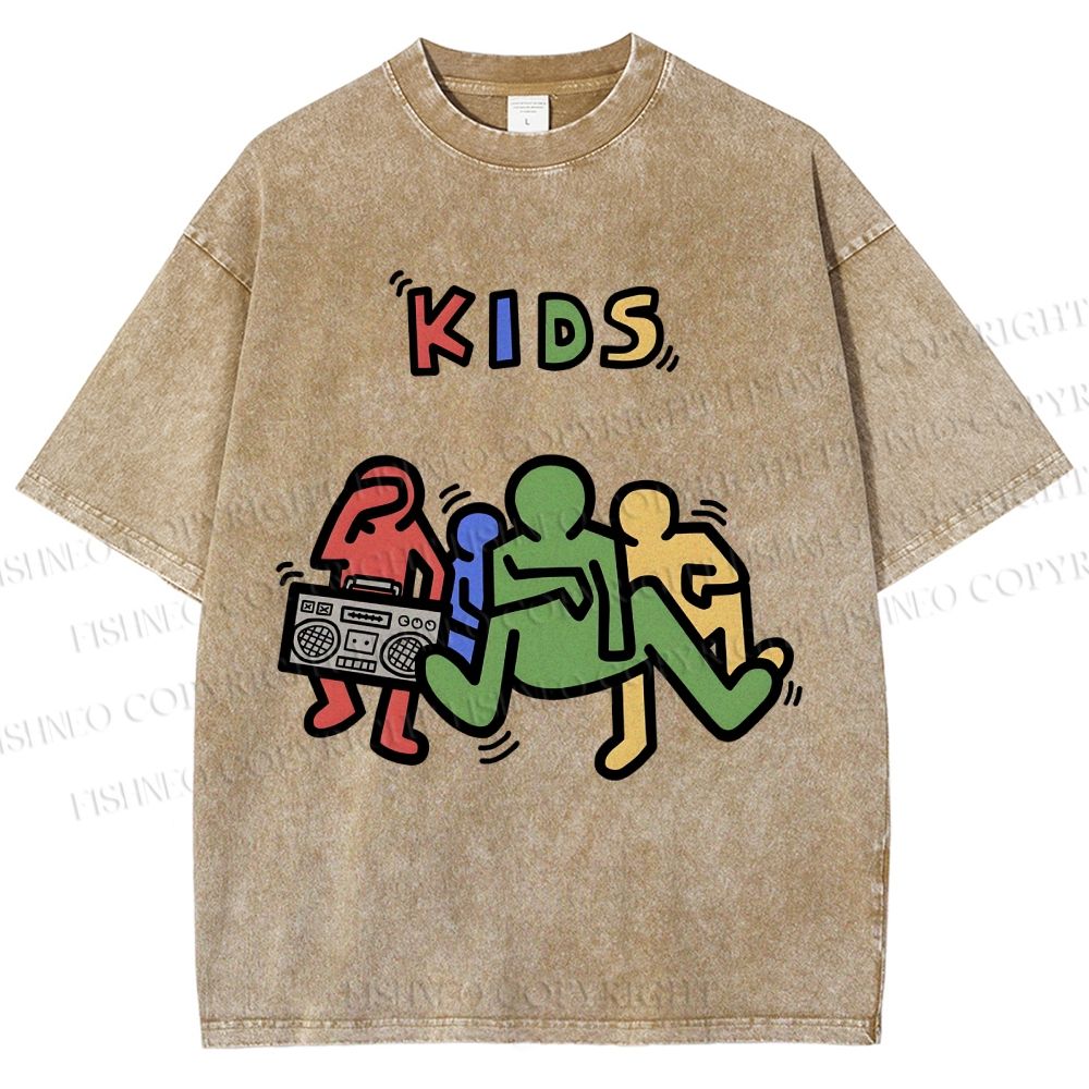 Unisex Kids Printed Washed Tee