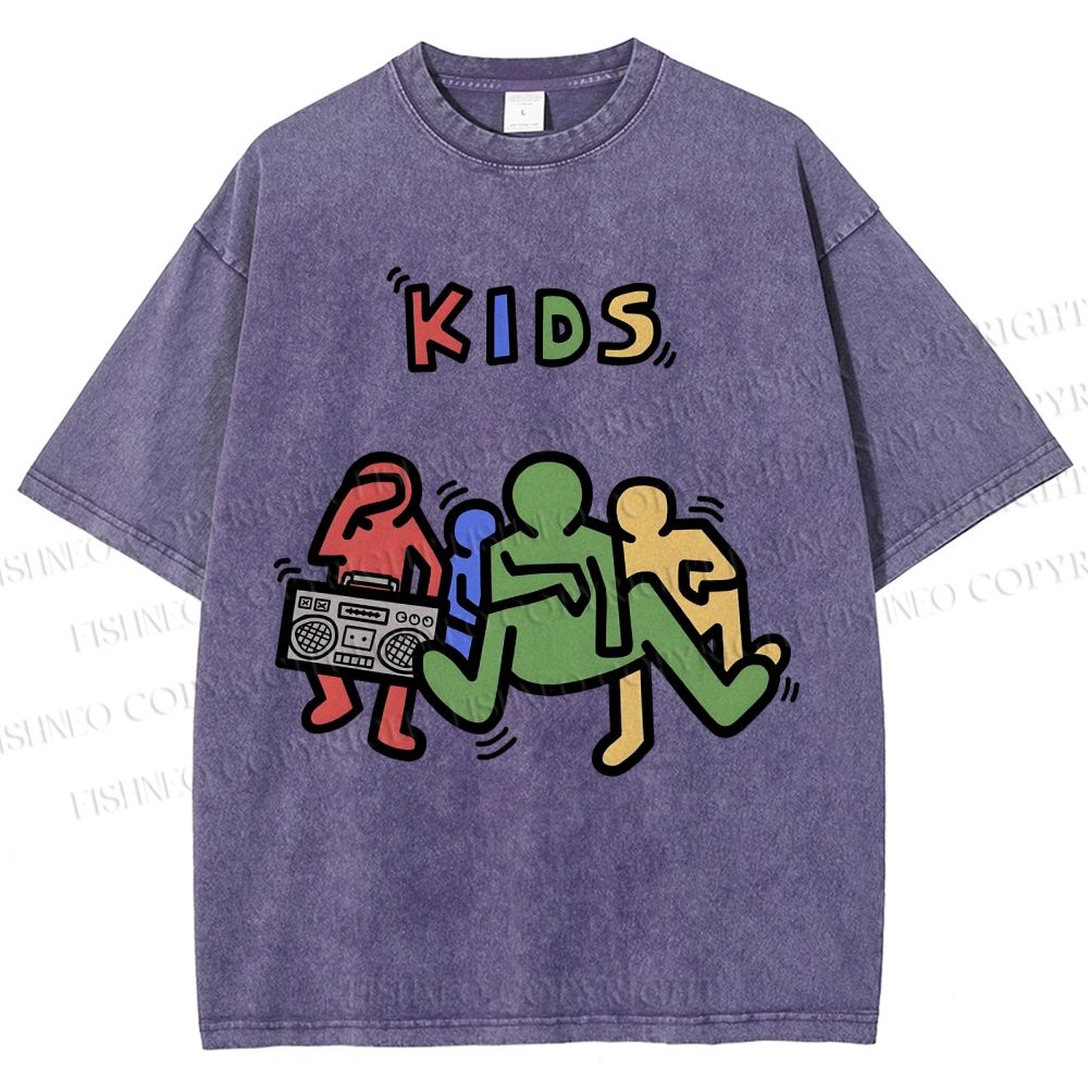 Unisex Kids Printed Washed Tee