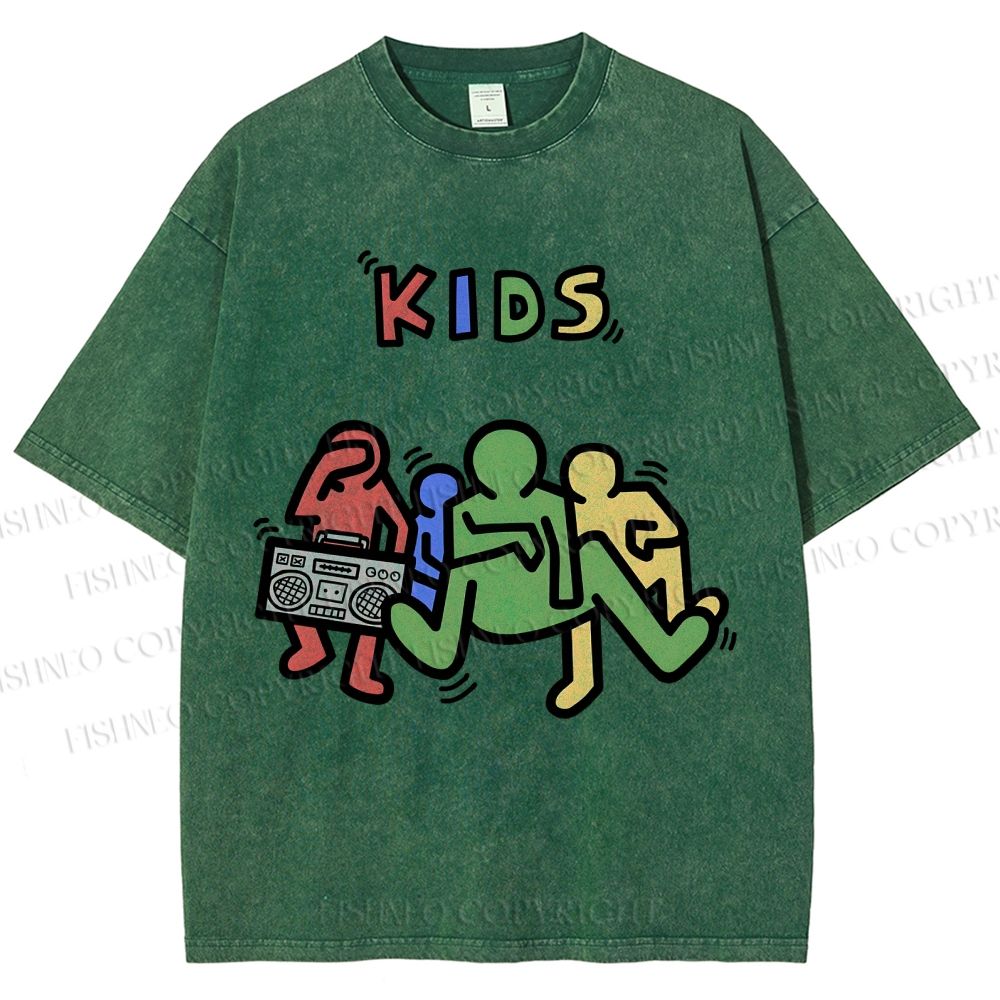 Unisex Kids Printed Washed Tee
