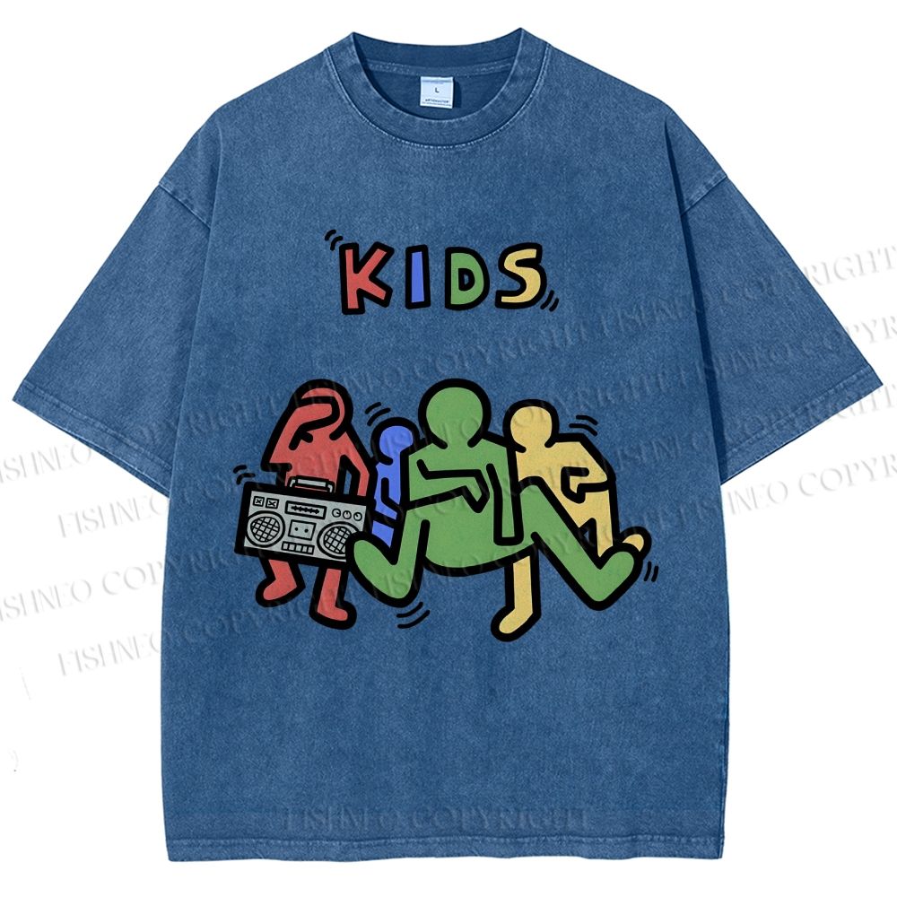 Unisex Kids Printed Washed Tee