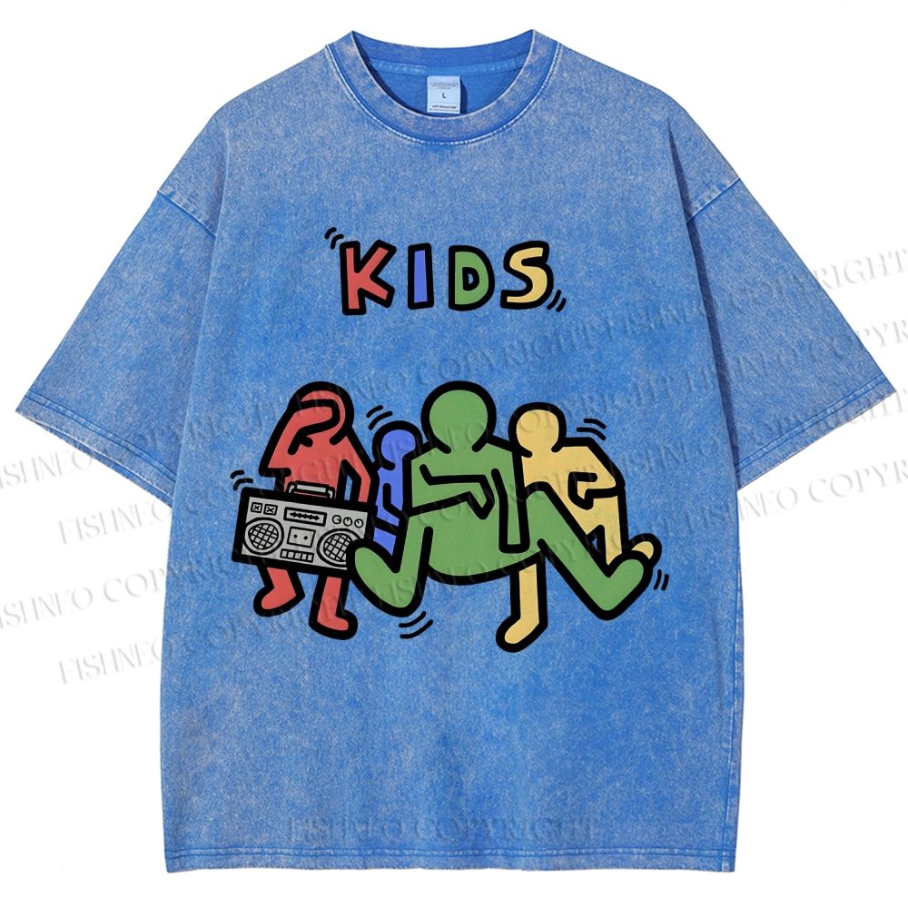 Unisex Kids Printed Washed Tee