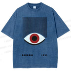 Unisex Bauhaus Geometric Eyes Printed Washed Tee
