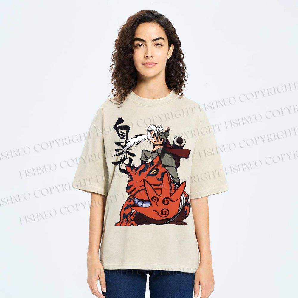 Unisex Jiraiya Gamabunta Printed Washed Tee