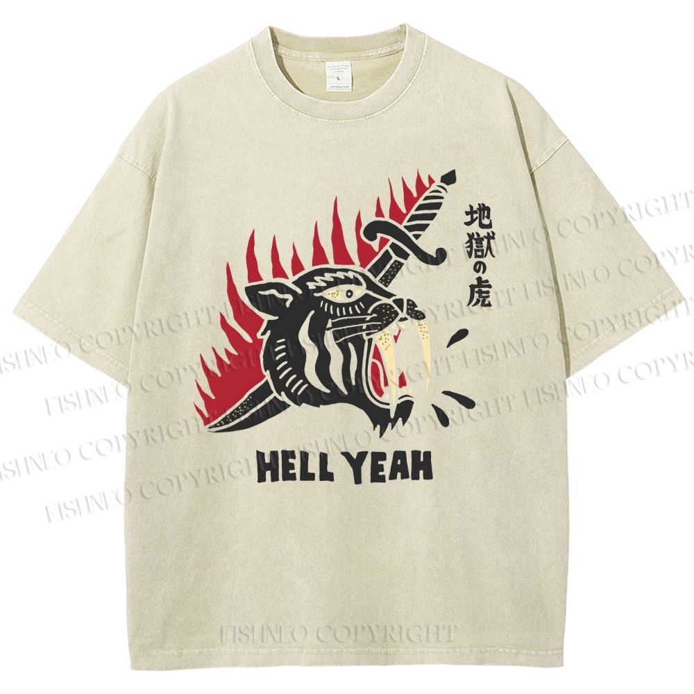 Unisex Hell Tiger Printed Washed Tee
