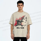 Unisex Hell Tiger Printed Washed Tee