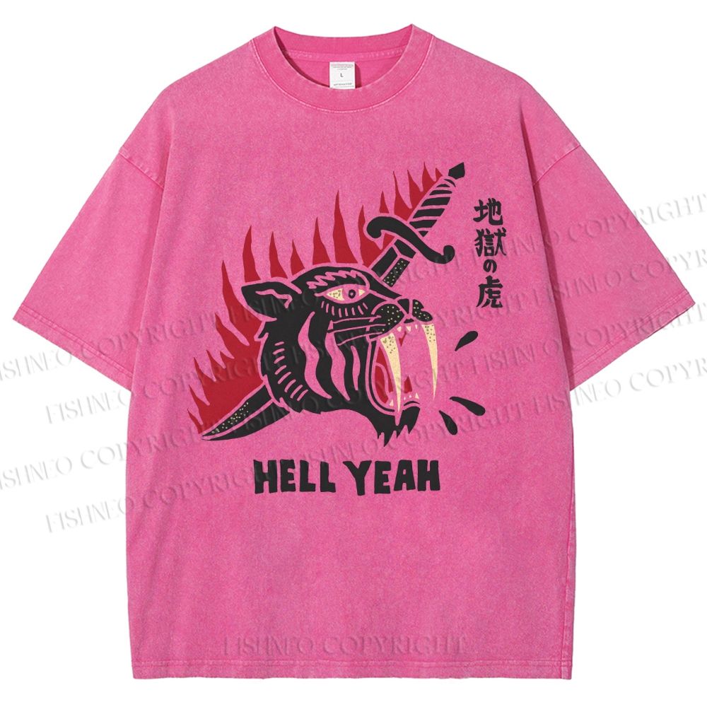 Unisex Hell Tiger Printed Washed Tee