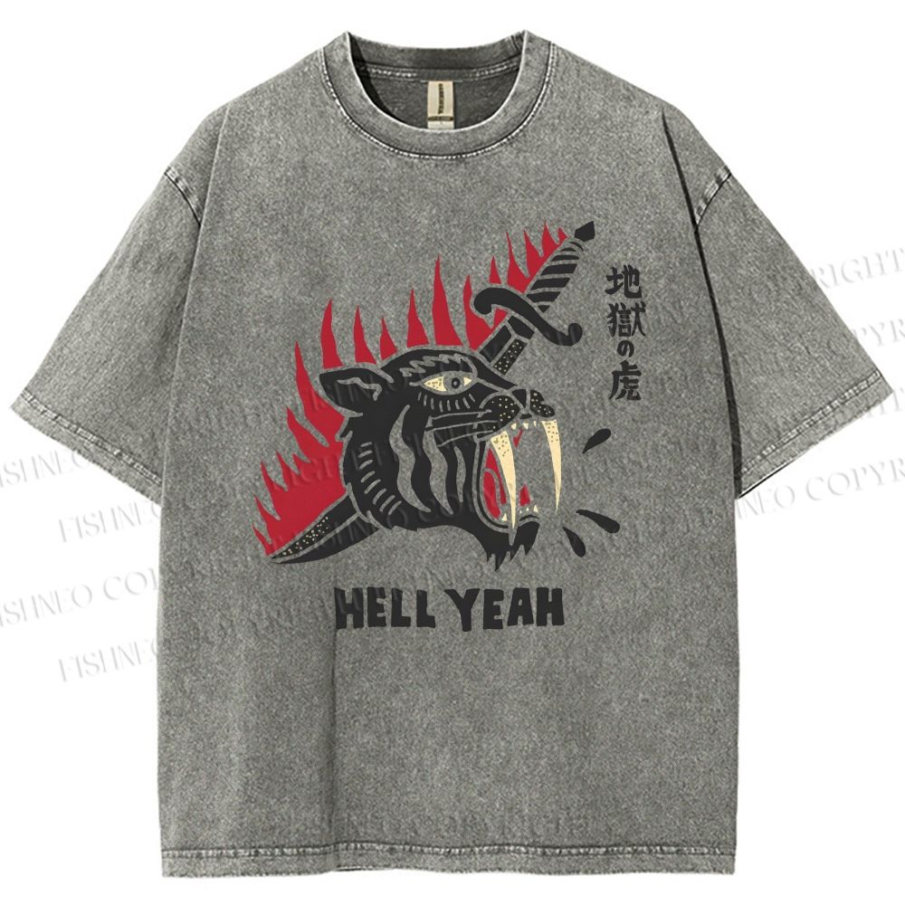 Unisex Hell Tiger Printed Washed Tee