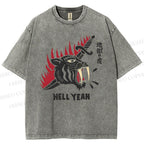 Unisex Hell Tiger Printed Washed Tee