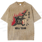 Unisex Hell Tiger Printed Washed Tee