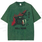 Unisex Hell Tiger Printed Washed Tee