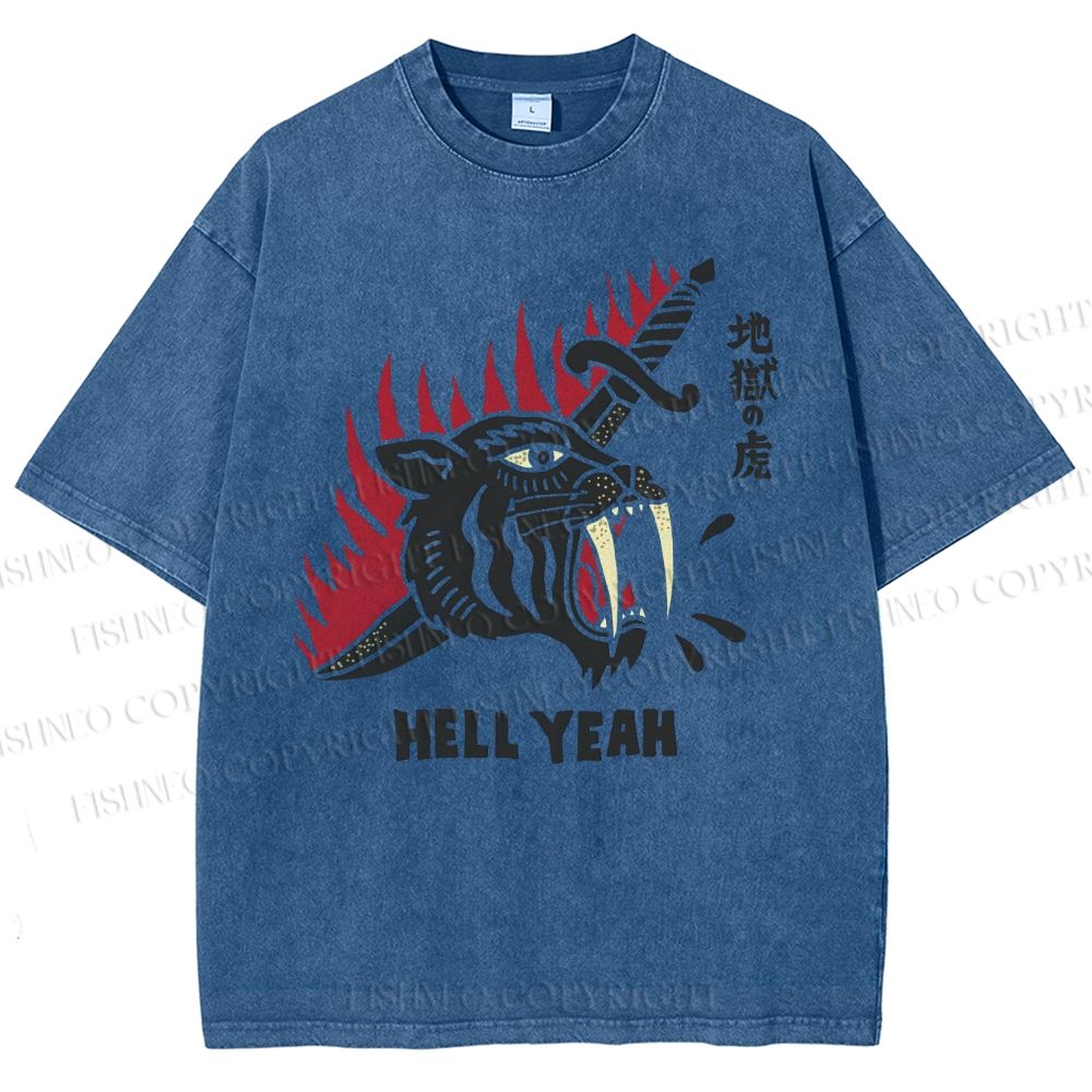 Unisex Hell Tiger Printed Washed Tee