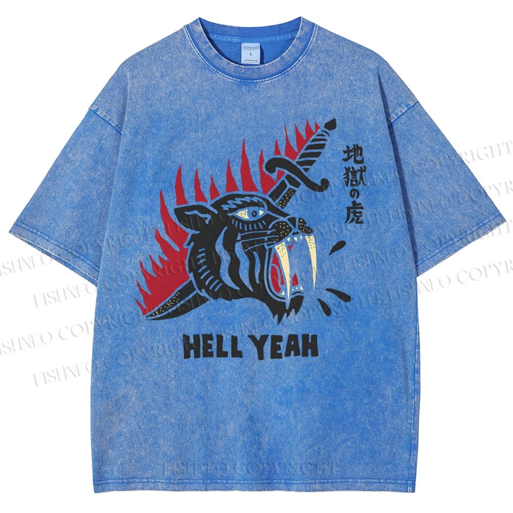 Unisex Hell Tiger Printed Washed Tee