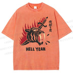 Unisex Hell Tiger Printed Washed Tee