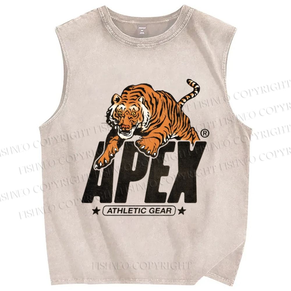 Unisex Apex Tiger Printed Washed Tank Top