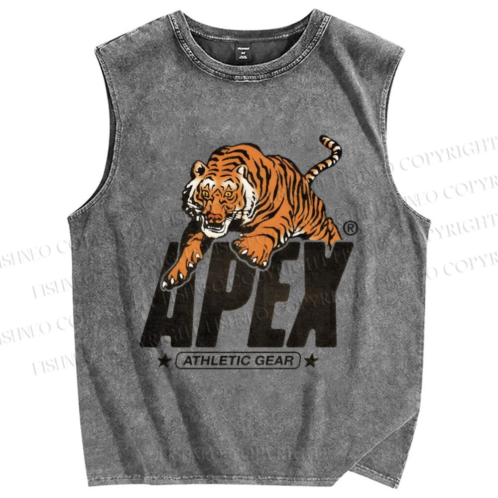 Unisex Apex Tiger Printed Washed Tank Top