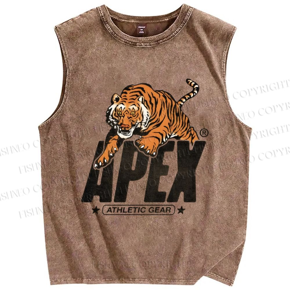 Unisex Apex Tiger Printed Washed Tank Top