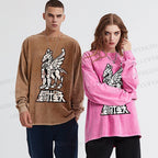 Unisex Casual Washed Pegasus Seiya Printed Long Sleeve T-shirt