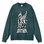 Unisex Casual Washed Pegasus Seiya Printed Long Sleeve T-shirt
