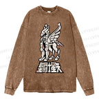 Unisex Casual Washed Pegasus Seiya Printed Long Sleeve T-shirt