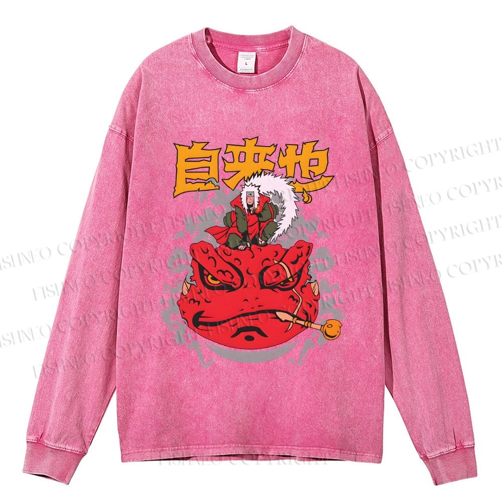 Unisex Casual Washed Jirayia Printed Long Sleeve T-shirt
