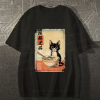 Unisex Classic Cotton Ramen Black Cat Printed T-shirt