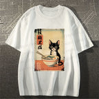 Unisex Classic Cotton Ramen Black Cat Printed T-shirt