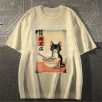 Unisex Classic Cotton Ramen Black Cat Printed T-shirt