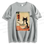Unisex Classic Cotton Ramen Black Cat Printed T-shirt