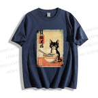 Unisex Classic Cotton Ramen Black Cat Printed T-shirt