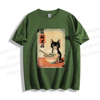 Unisex Classic Cotton Ramen Black Cat Printed T-shirt