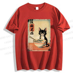 Unisex Classic Cotton Ramen Black Cat Printed T-shirt