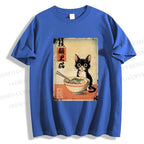 Unisex Classic Cotton Ramen Black Cat Printed T-shirt