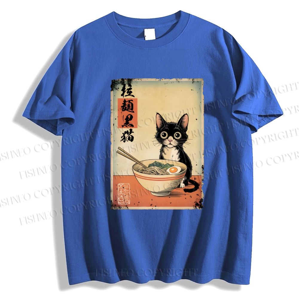 Unisex Classic Cotton Ramen Black Cat Printed T-shirt