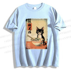 Unisex Classic Cotton Ramen Black Cat Printed T-shirt