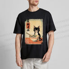 Unisex Classic Cotton Ramen Black Cat Printed T-shirt