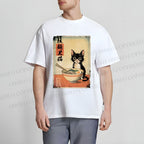 Unisex Classic Cotton Ramen Black Cat Printed T-shirt