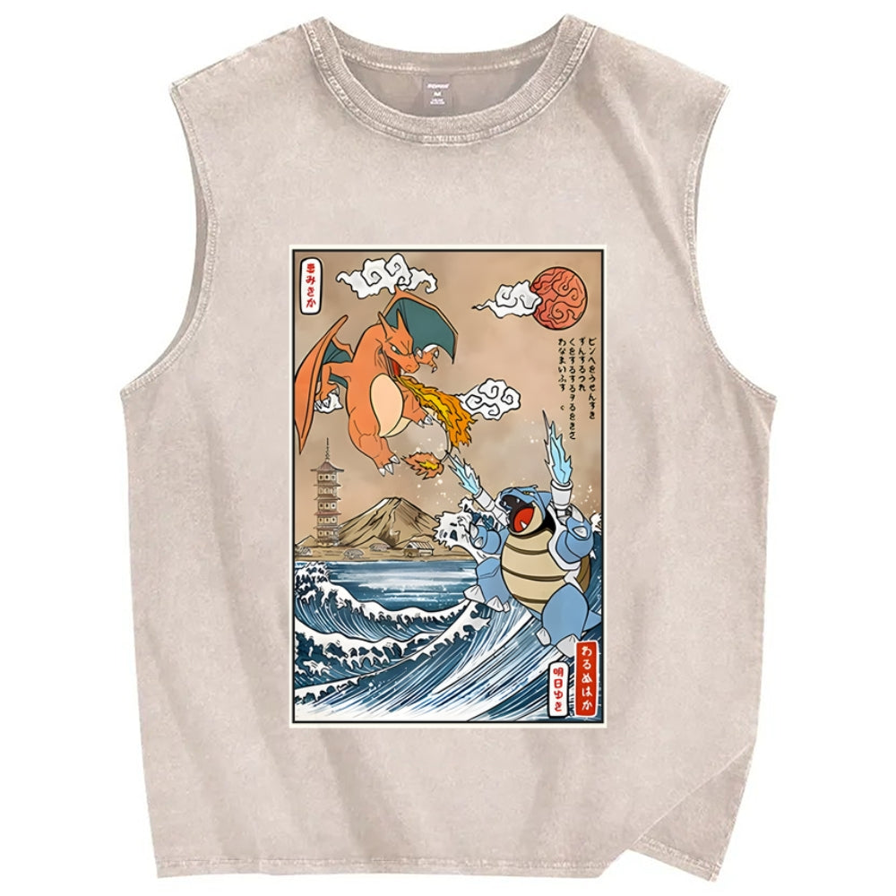 Japanese Ukiyo-e style anime painting Vintage Distressed Washed Tank Top