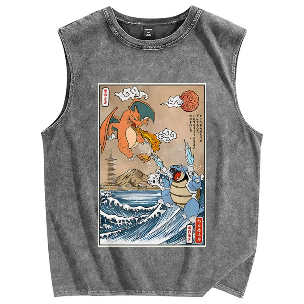Japanese Ukiyo-e style anime painting Vintage Distressed Washed Tank Top