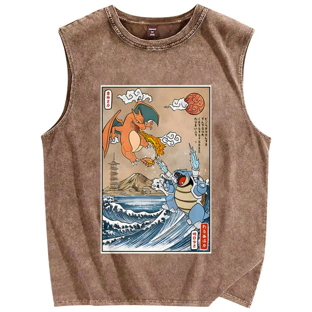 Japanese Ukiyo-e style anime painting Vintage Distressed Washed Tank Top