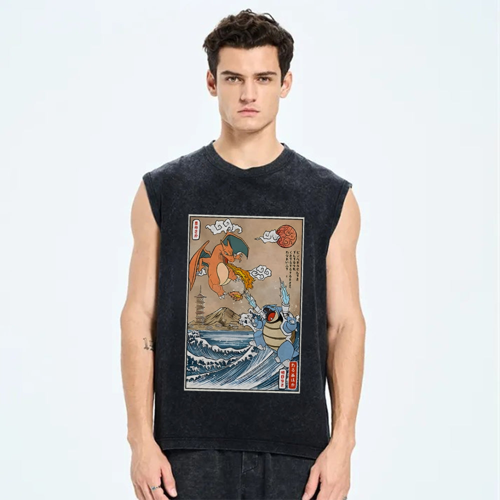 Japanese Ukiyo-e style anime painting Vintage Distressed Washed Tank Top