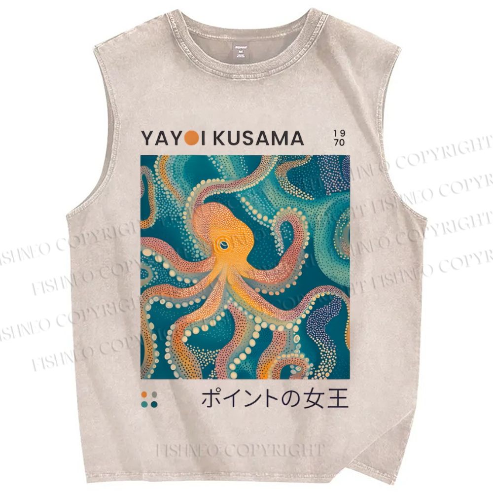 Unisex Yayoi Kusama Octopus Printed Washed Tank Top