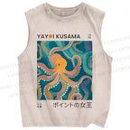 Unisex Yayoi Kusama Octopus Printed Washed Tank Top