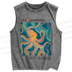 Unisex Yayoi Kusama Octopus Printed Washed Tank Top