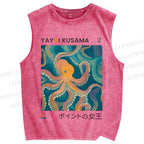 Unisex Yayoi Kusama Octopus Printed Washed Tank Top