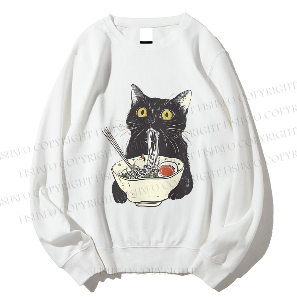 Unisex Vintage Cat Having Noodle Printed Sweatshirt