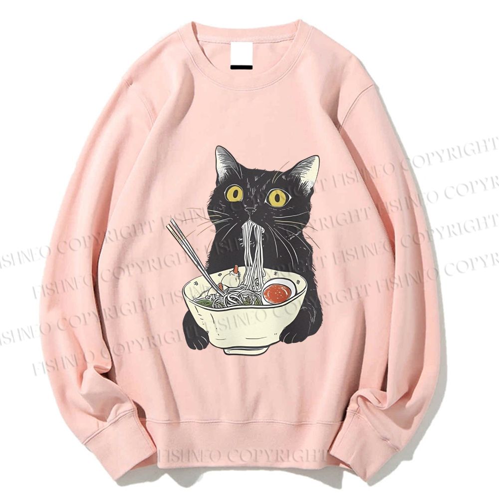 Unisex Vintage Cat Having Noodle Printed Sweatshirt