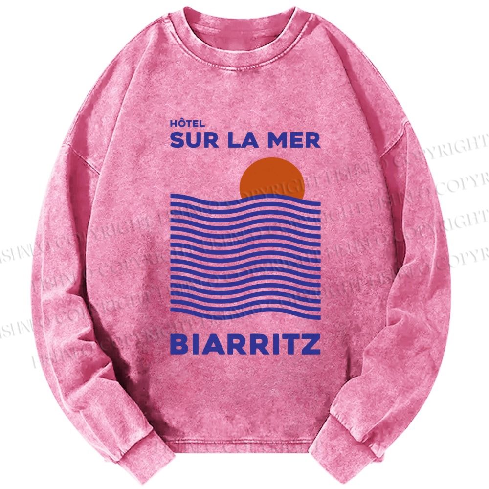 Unisex Casual Washed Sea Wave Printed Long Sleeve T-shirt