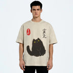 Lucky Cat Black Cat Vintage Wash Japanese Design T-Shirt